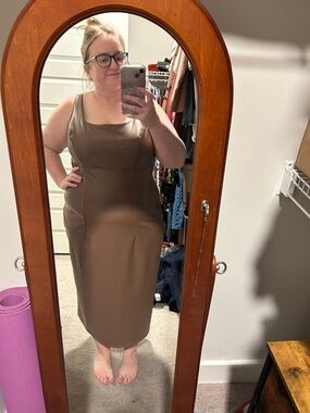 Women’s Brown Square-Neck Midi Dress